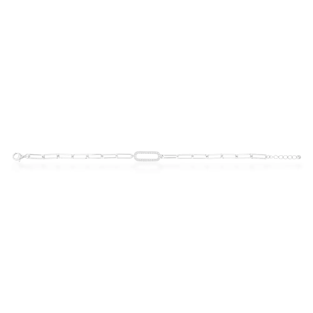 Sterling Silver Cubic Zirconia On Link Rhodium Plated Bracelet - Image 2