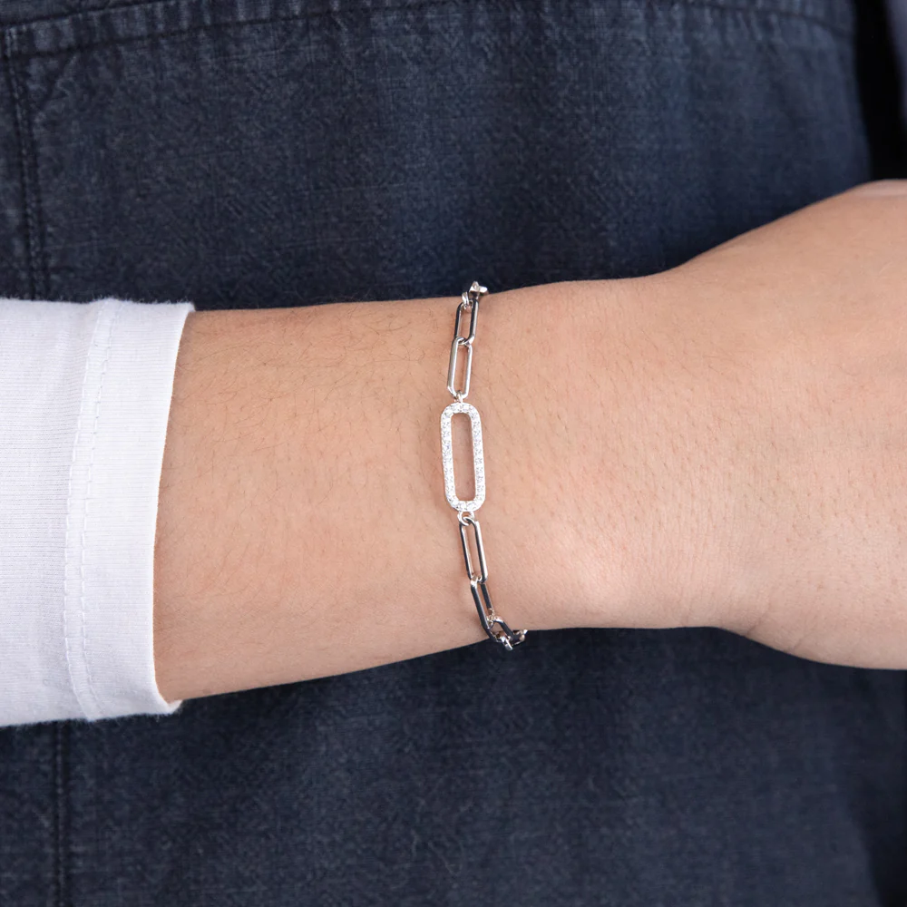 Sterling Silver Cubic Zirconia On Link Rhodium Plated Bracelet - Image 3