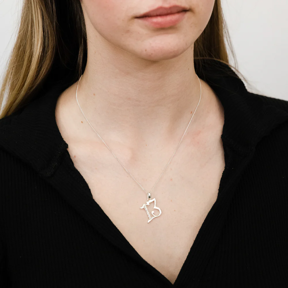 Sterling Silver Cubic Zirconia On Number "13" Pendant - Image 2