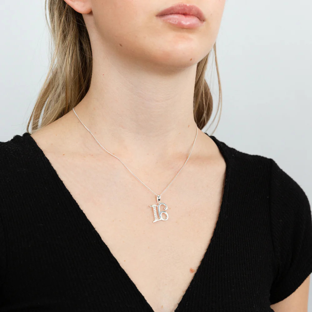 Sterling Silver Cubic Zirconia On Number "16" Pendant - Image 2