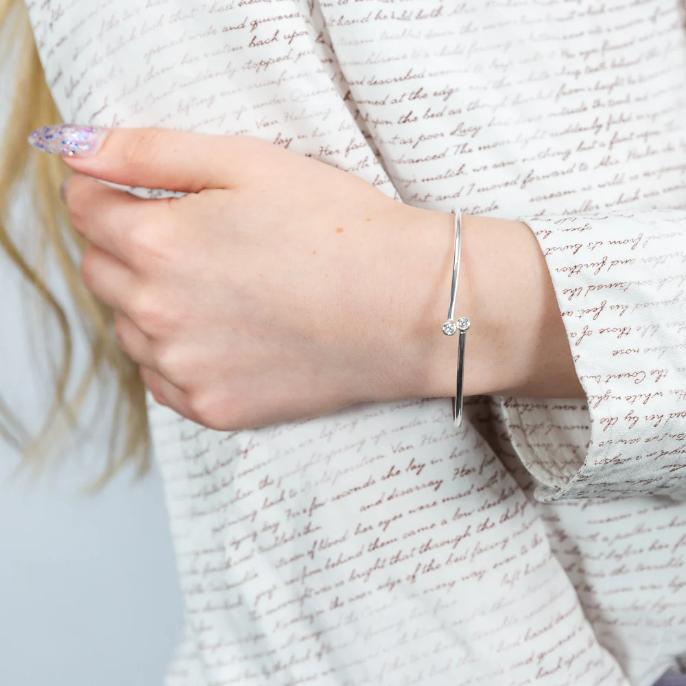 Sterling Silver Cubic Zirconia On Plain Adjustable Bangle - Image 2