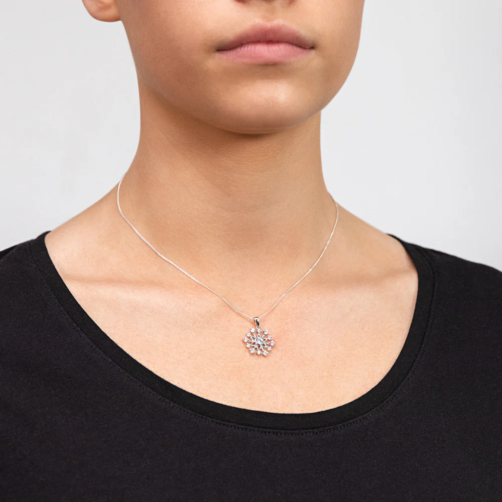 Sterling Silver Cubic Zirconia On Snowflake Pendant - Image 2