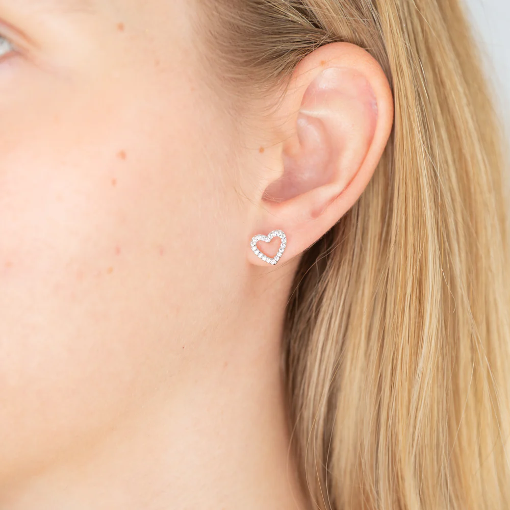 Sterling Silver Cubic Zirconia Open Heart Stud Earrings - Image 2