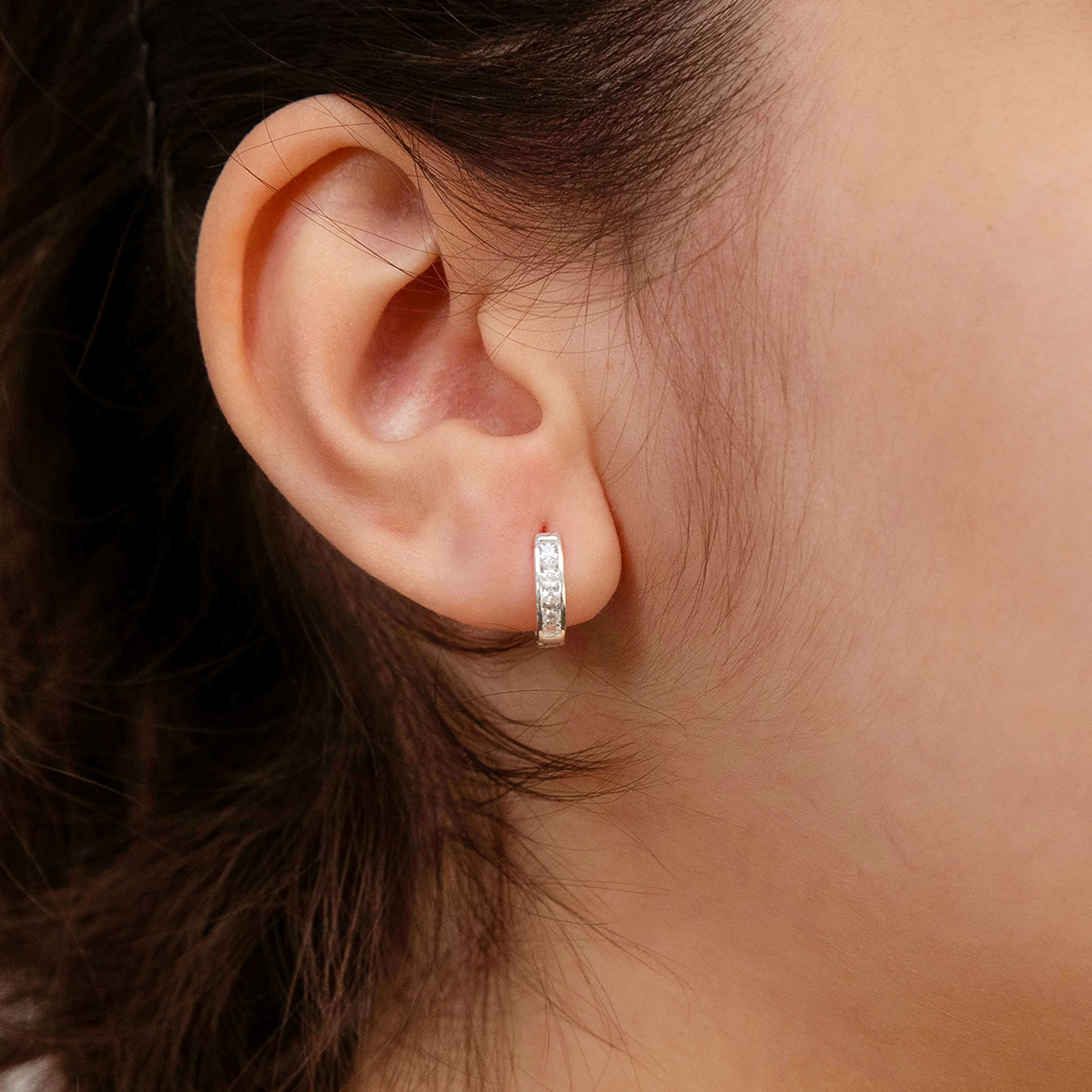 Sterling Silver Cubic Zirconia Oval Huggie Earrings - Image 2