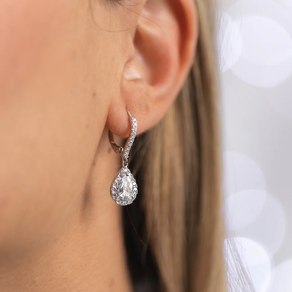 Sterling Silver Cubic Zirconia Pear Shaped Drop Earrings - Image 2