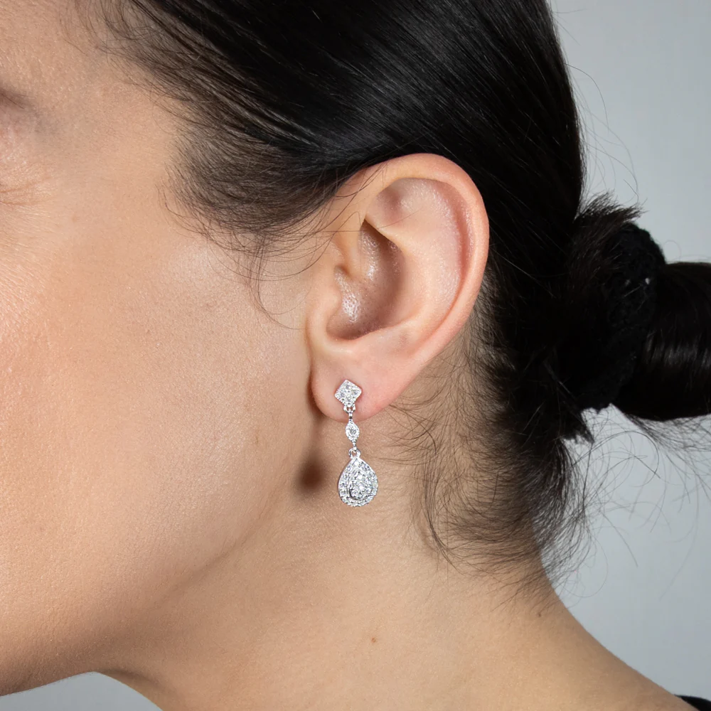 Sterling Silver Cubic Zirconia Pear Shaped Drop Earrings - Image 2
