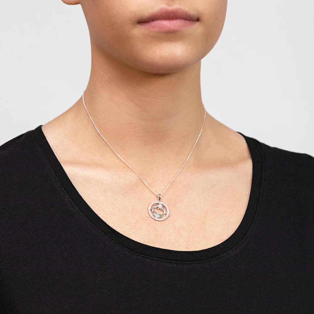 Sterling Silver Cubic Zirconia Pisces Horoscope Round 19mm x 26mm Pendant - Image 2