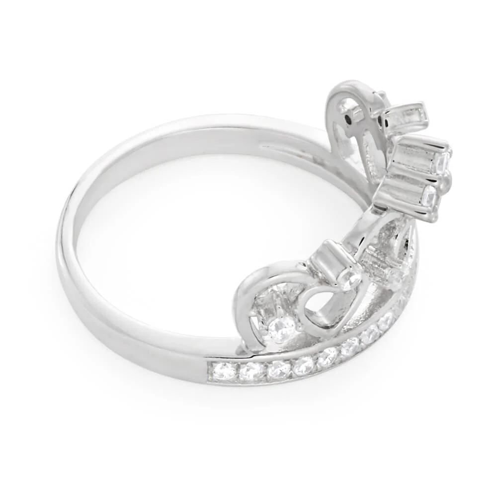 Sterling Silver Cubic Zirconia Princess Crown Ring - Image 2