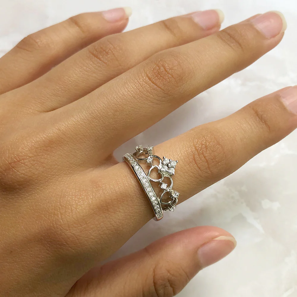 Sterling Silver Cubic Zirconia Princess Crown Ring - Image 3