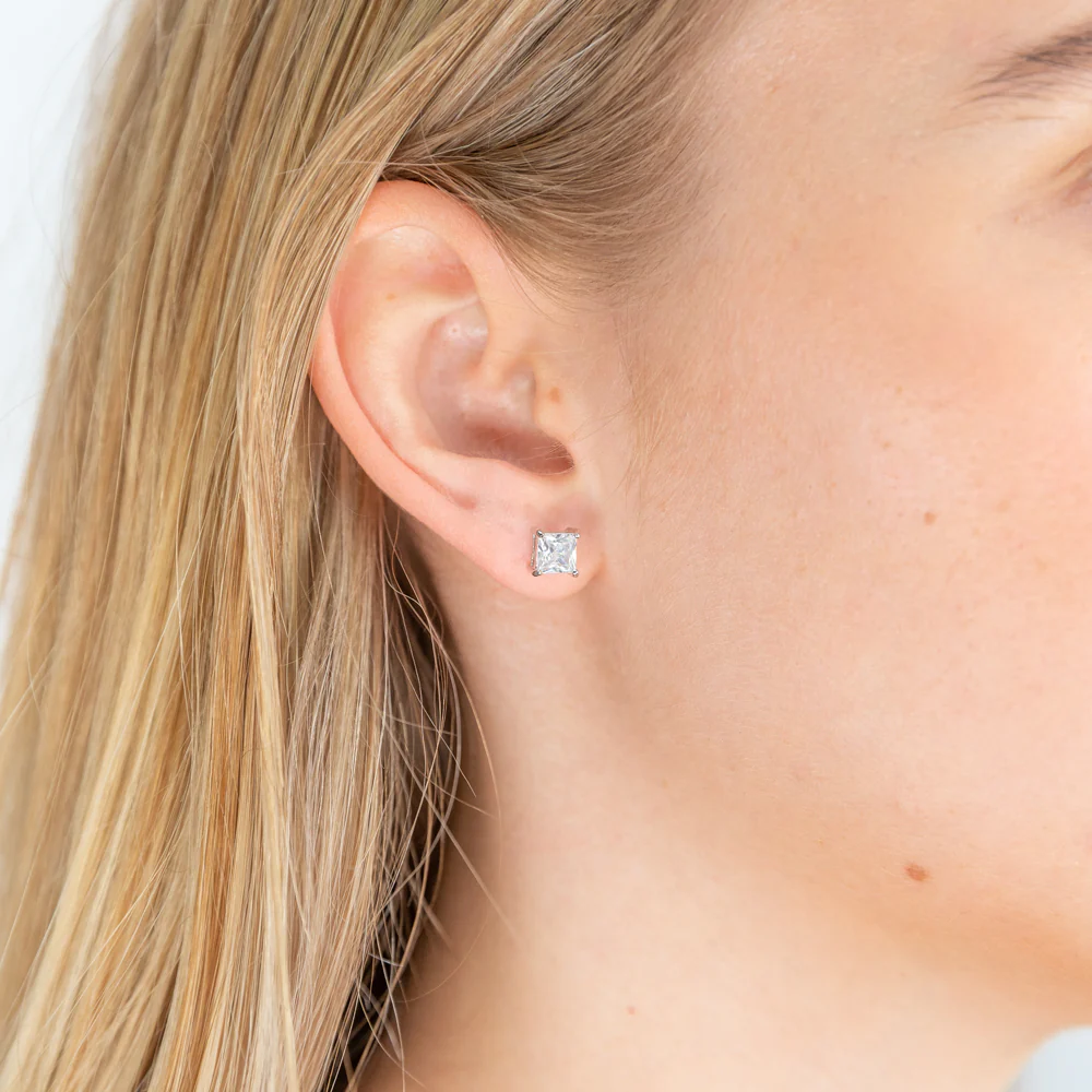 Sterling Silver Cubic Zirconia Princess Cut 5mm Stud Earrings - Image 2