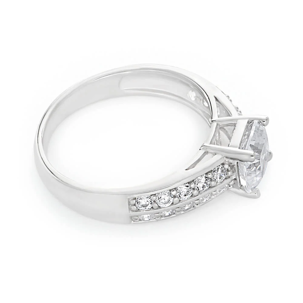 Sterling Silver Cubic Zirconia Princess Cut Channel Set Ring - Image 2