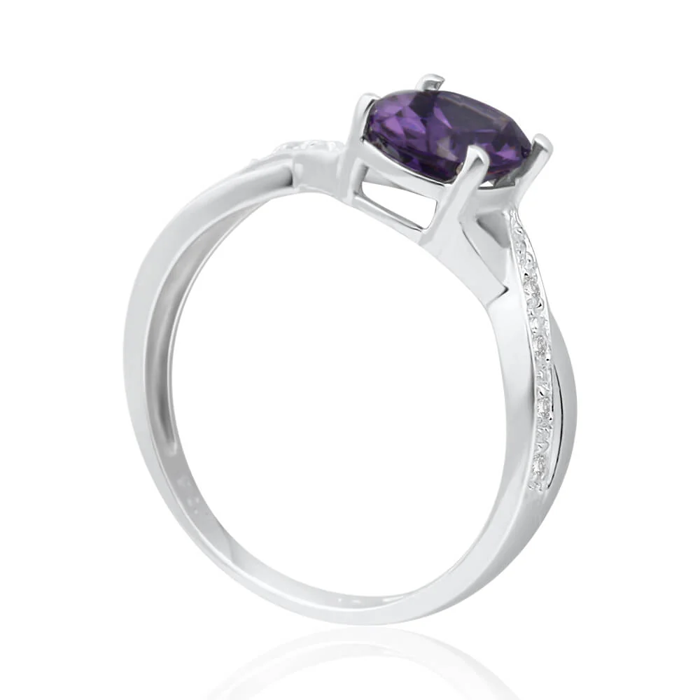 Sterling Silver Cubic Zirconia Purple Oval Ring - Image 2