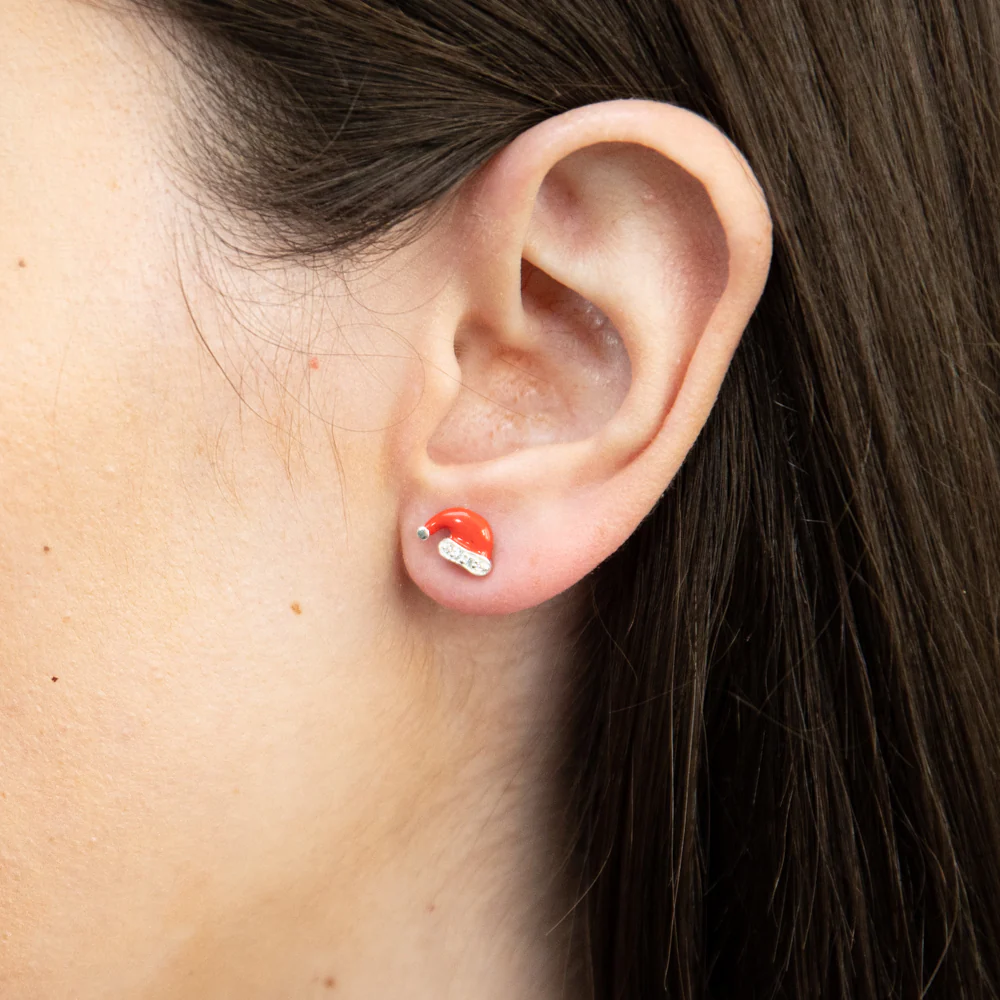 Sterling Silver Cubic Zirconia Santa Hat Stud Earrings - Image 2