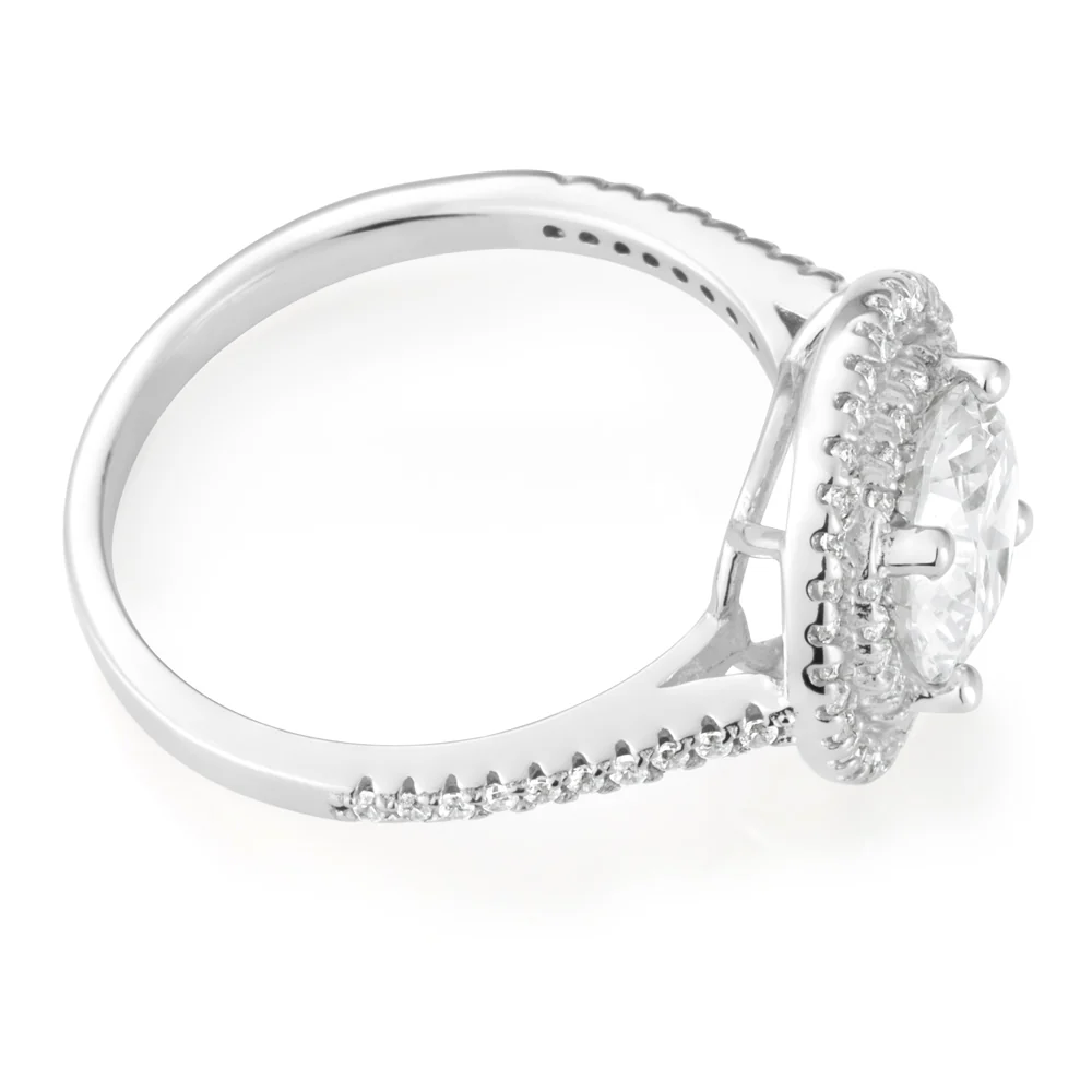 Sterling Silver Cubic Zirconia Solitaire Pendant Chain and Halo Ring Set - Image 2