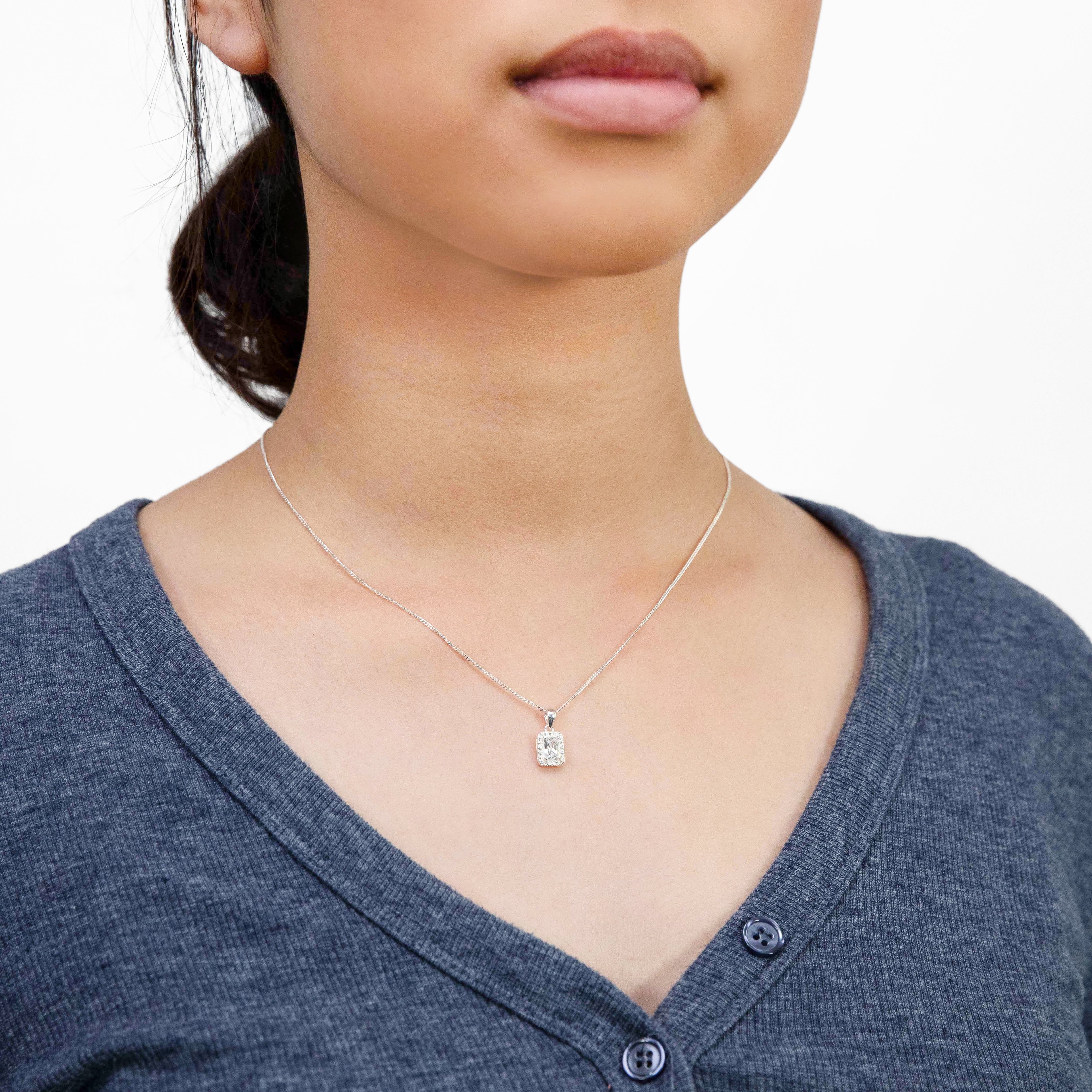 Sterling Silver Cubic Zirconia Square Halo Pendant - Image 2