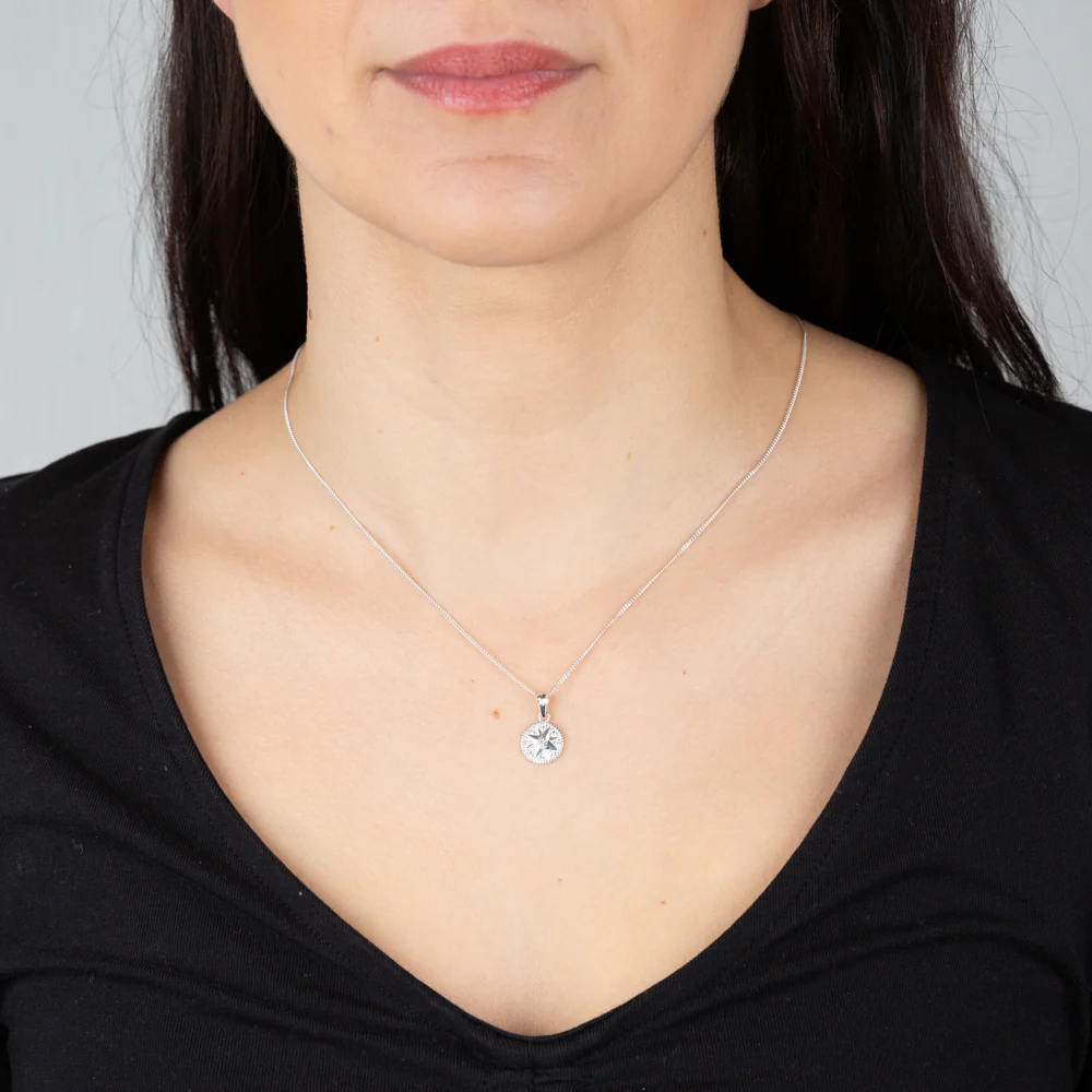 Sterling Silver Cubic Zirconia Star On Round Pendant - Image 2