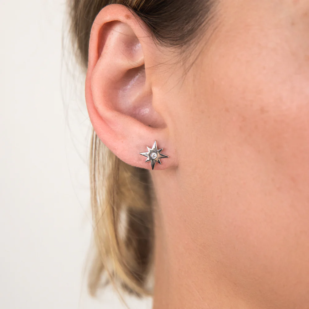 Sterling Silver Cubic Zirconia Star Stud Earrings - Image 2