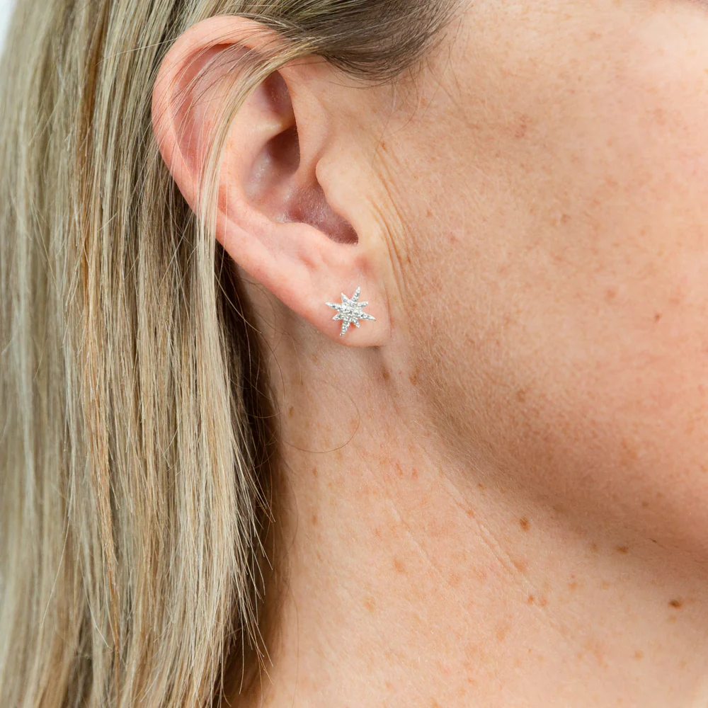 Sterling Silver Cubic Zirconia Star Stud Earrings - Image 2