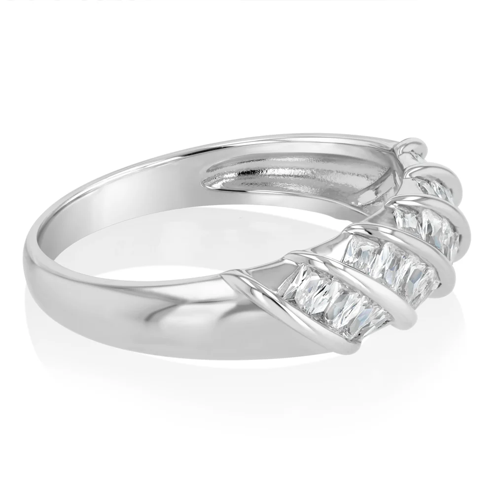 Sterling Silver Cubic Zirconia Stripped Fancy Ring - Image 2