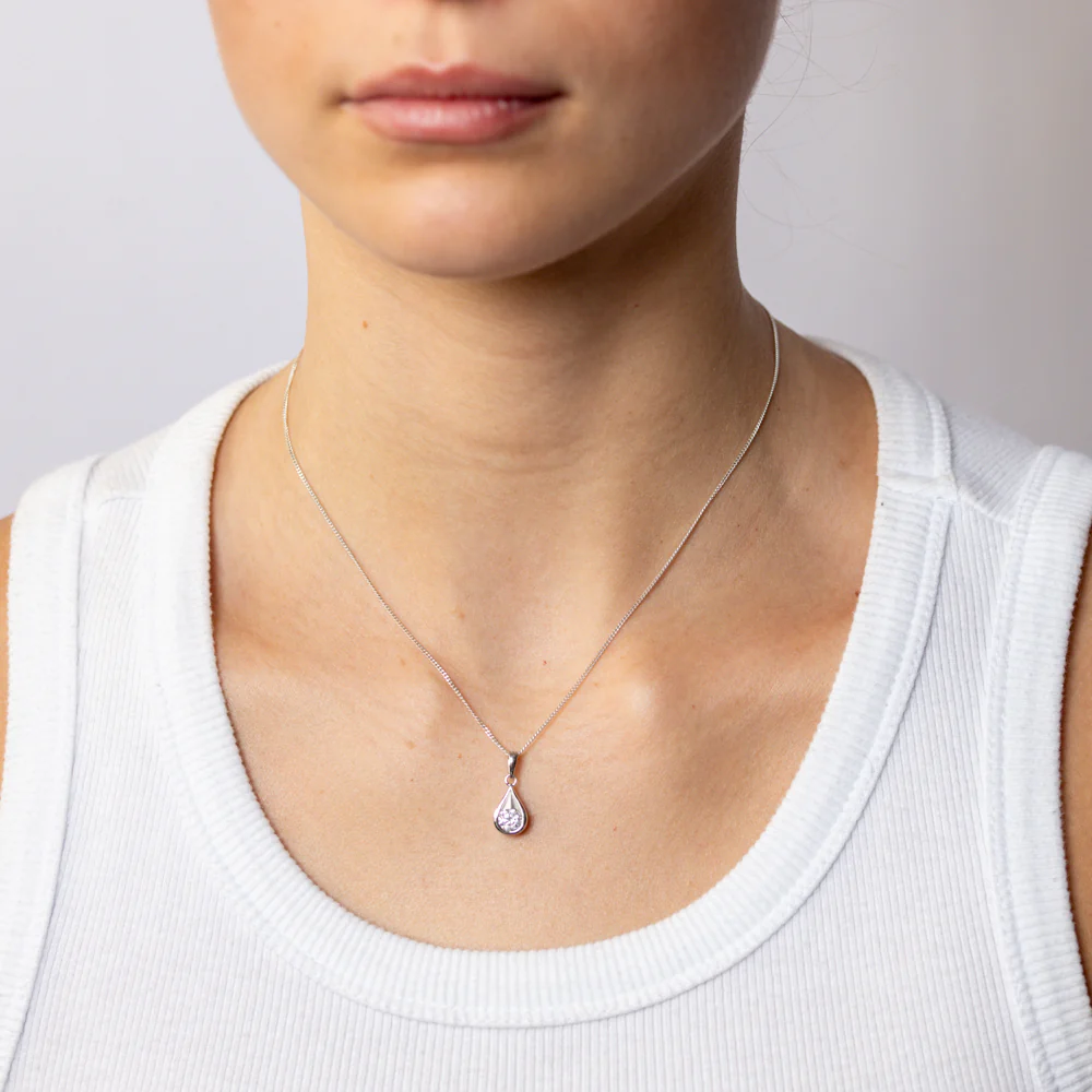 Sterling Silver Cubic Zirconia Teardrop Pendant - Image 2