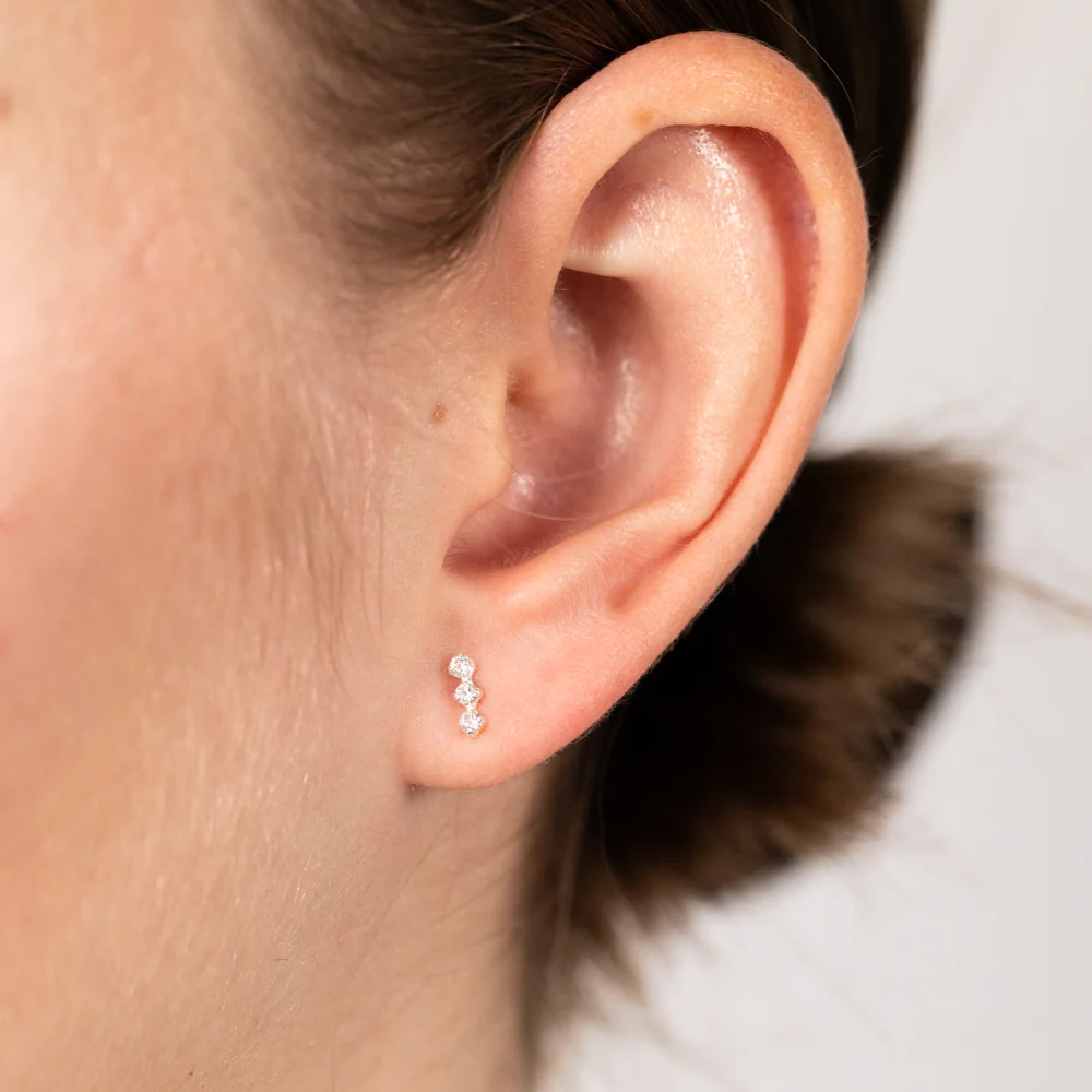 Sterling Silver Cubic Zirconia Triple Hexagon Stud Earrings - Image 2