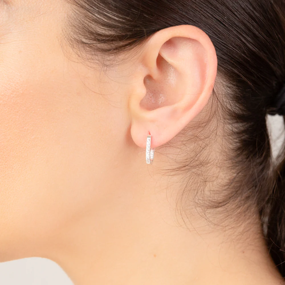 Sterling Silver Cubic Zirconia "U" Shaped Hoop Earring - Image 2