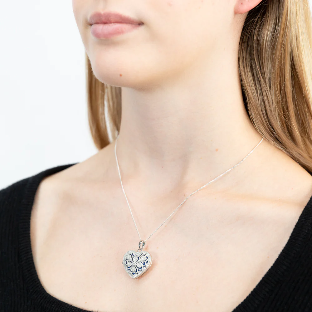 Sterling Silver Cubic Zirconia Vintage Heart Locket - Image 3