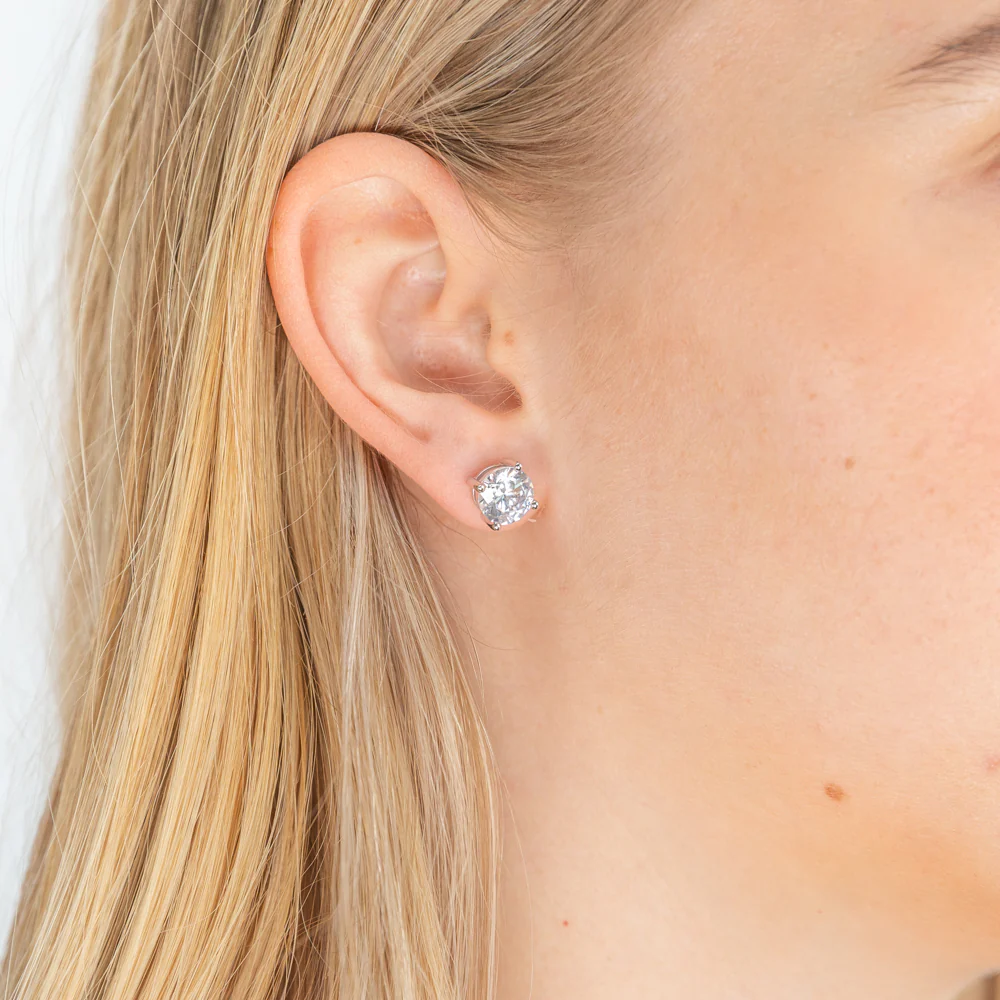 Sterling Silver Cubic Zirconia White 8mm Stud Earrings - Image 2
