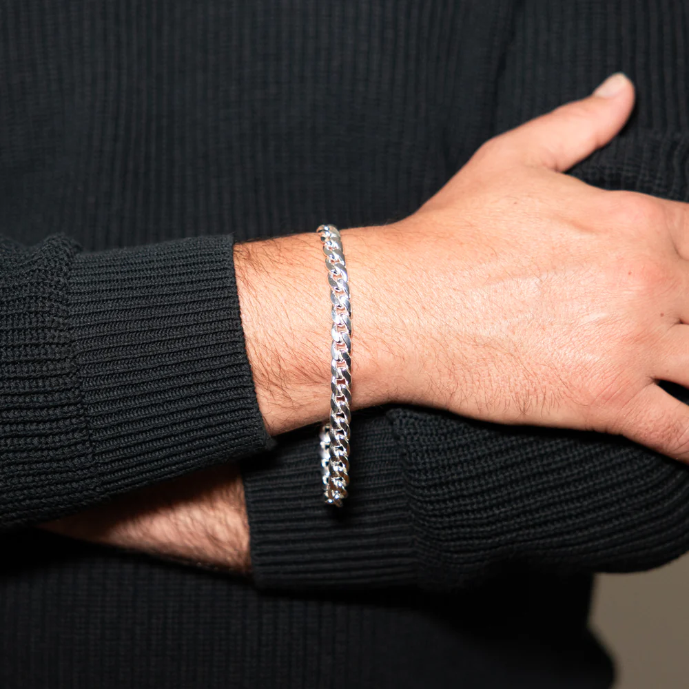 Sterling Silver Curb Beveled 23cm Bracelet - Image 3