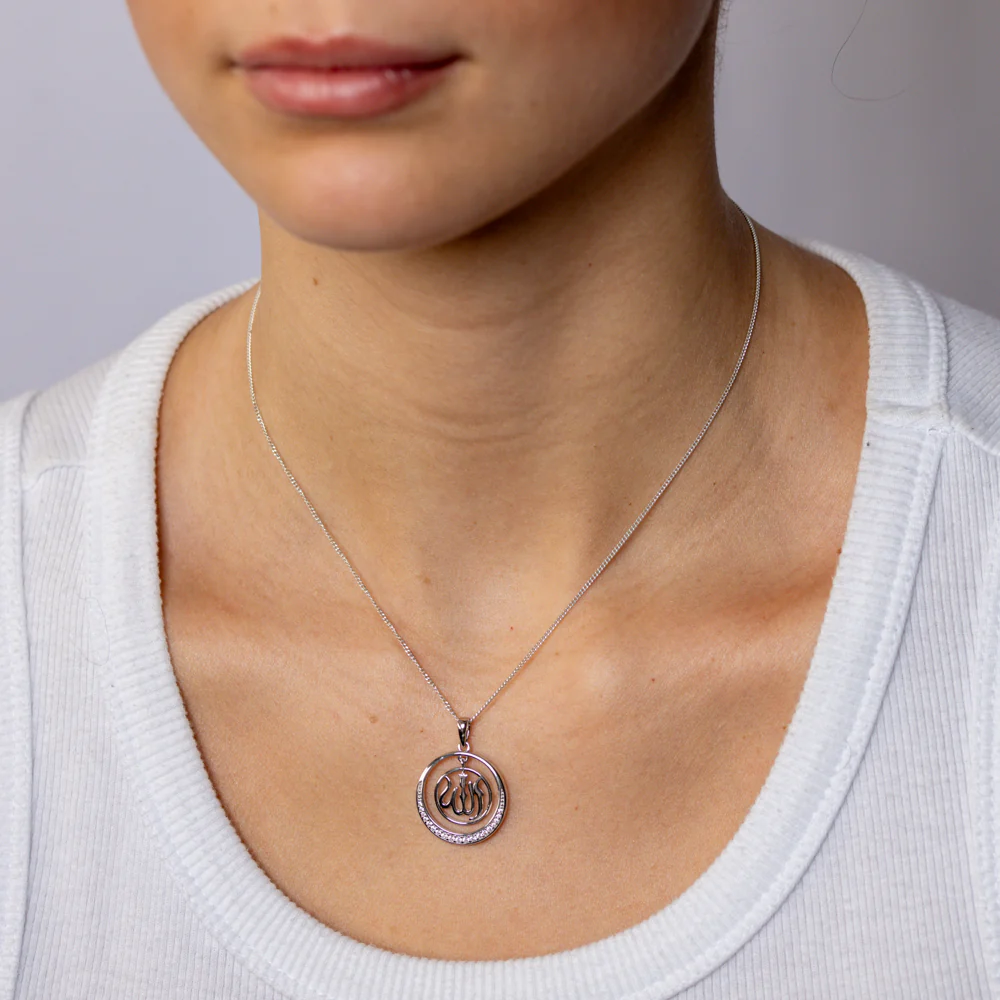 Sterling Silver CZ Allah Pendant - Image 2
