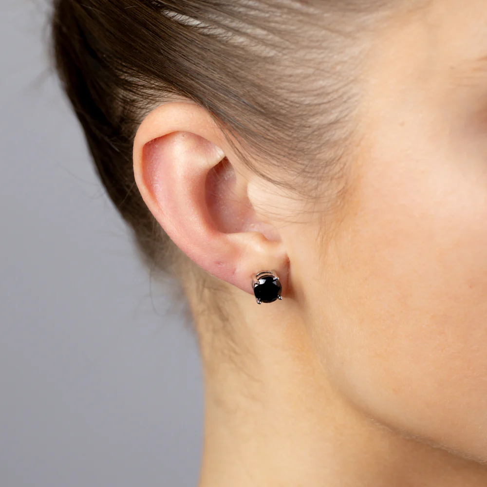 Sterling Silver CZ Black Stud Earrings - Image 2