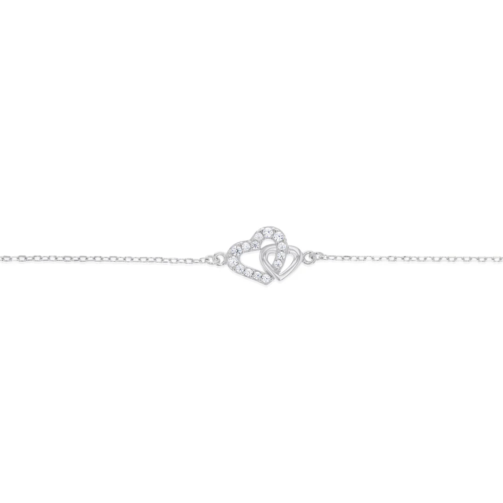 Sterling Silver CZ Double Heart Bracelet - Image 3