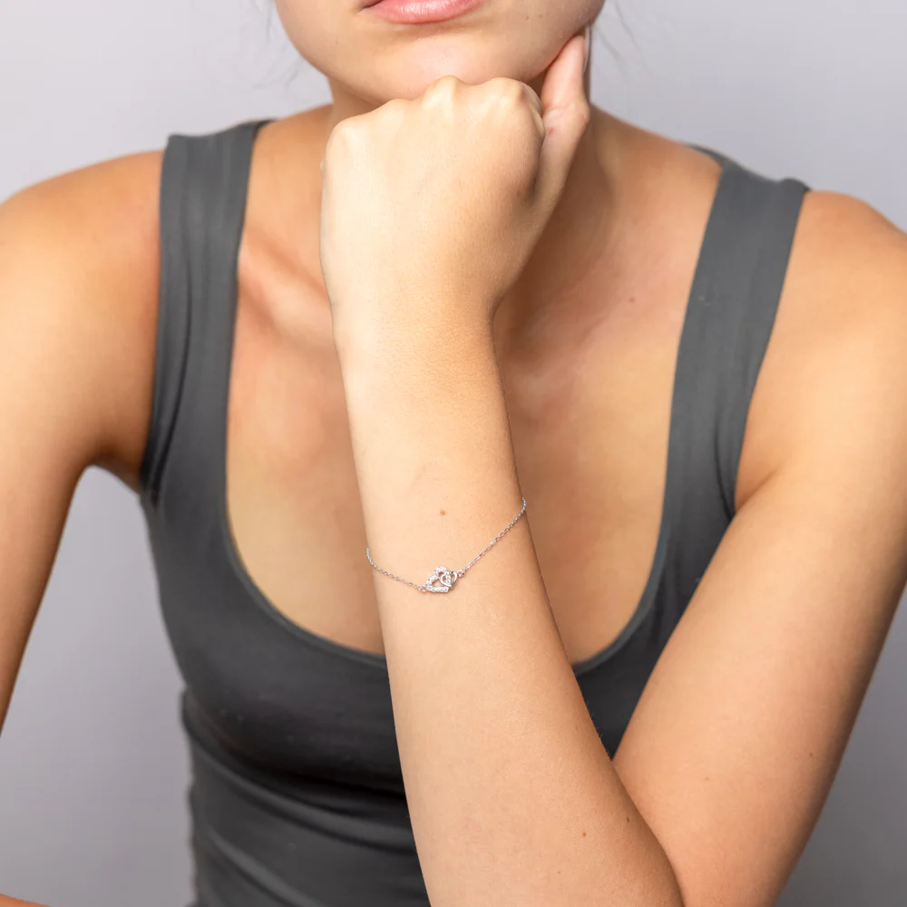 Sterling Silver CZ Double Heart Bracelet - Image 4