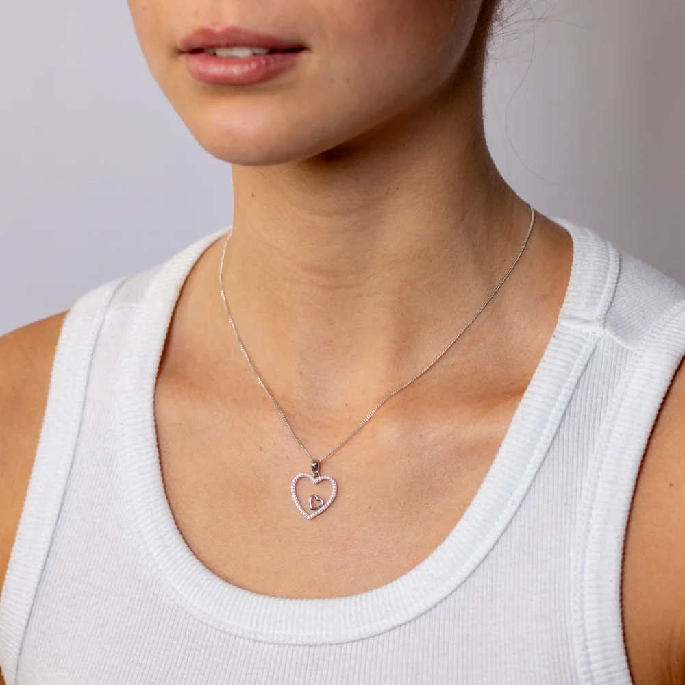 Sterling Silver CZ Double Heart Pendant - Image 2