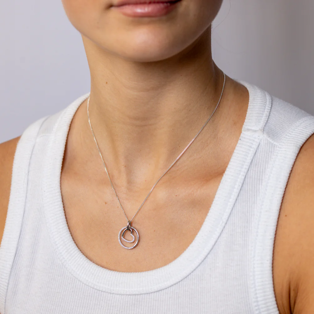 Sterling Silver CZ Round and Heart Pendant - Image 2