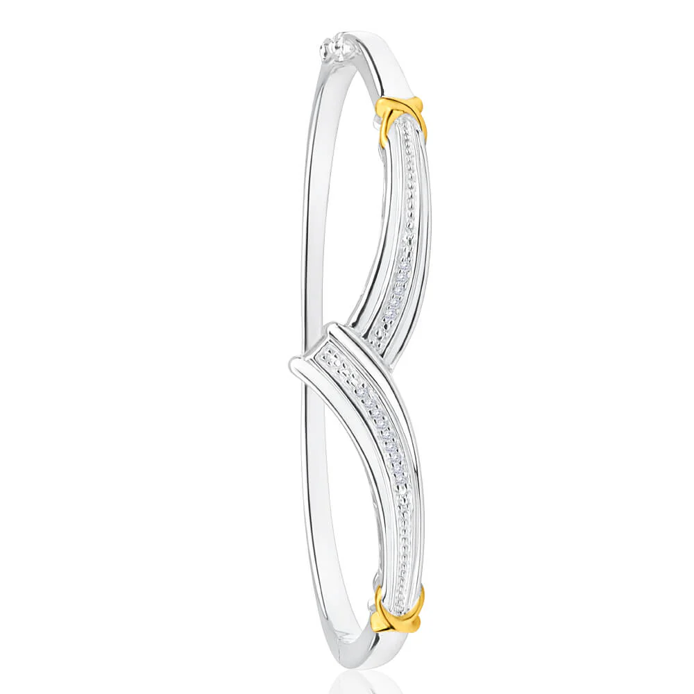 Sterling Silver Diamond Bead Bangle - Image 2