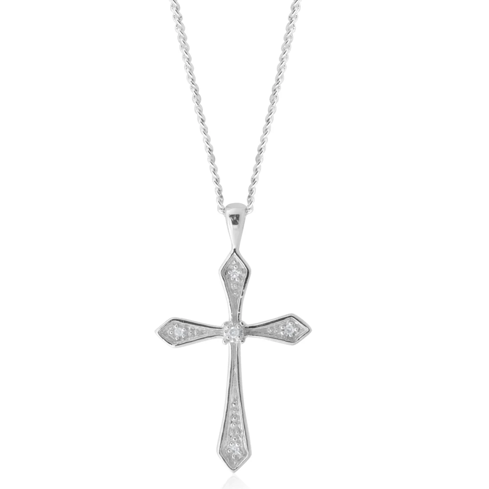 Sterling Silver Diamond Cross with 5 Brilliant Diamonds - Image 2