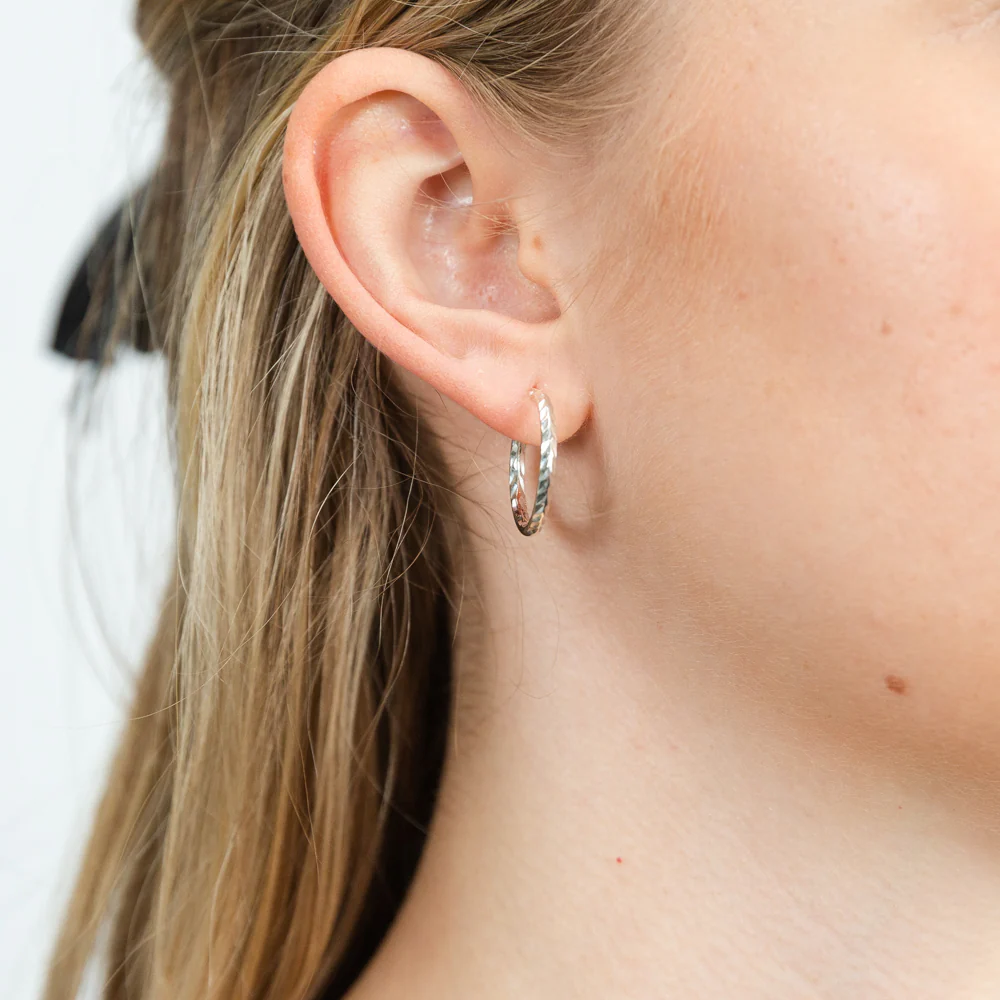 Sterling Silver Diamond Cut 15mm Hoop Earrings - Image 2