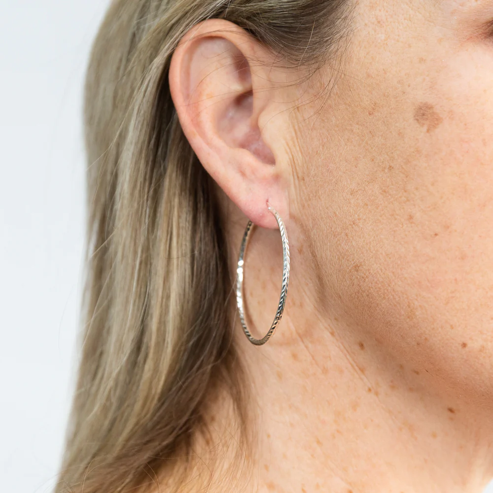 Sterling Silver Diamond Cut 40mm Hoop Earrings - Image 2