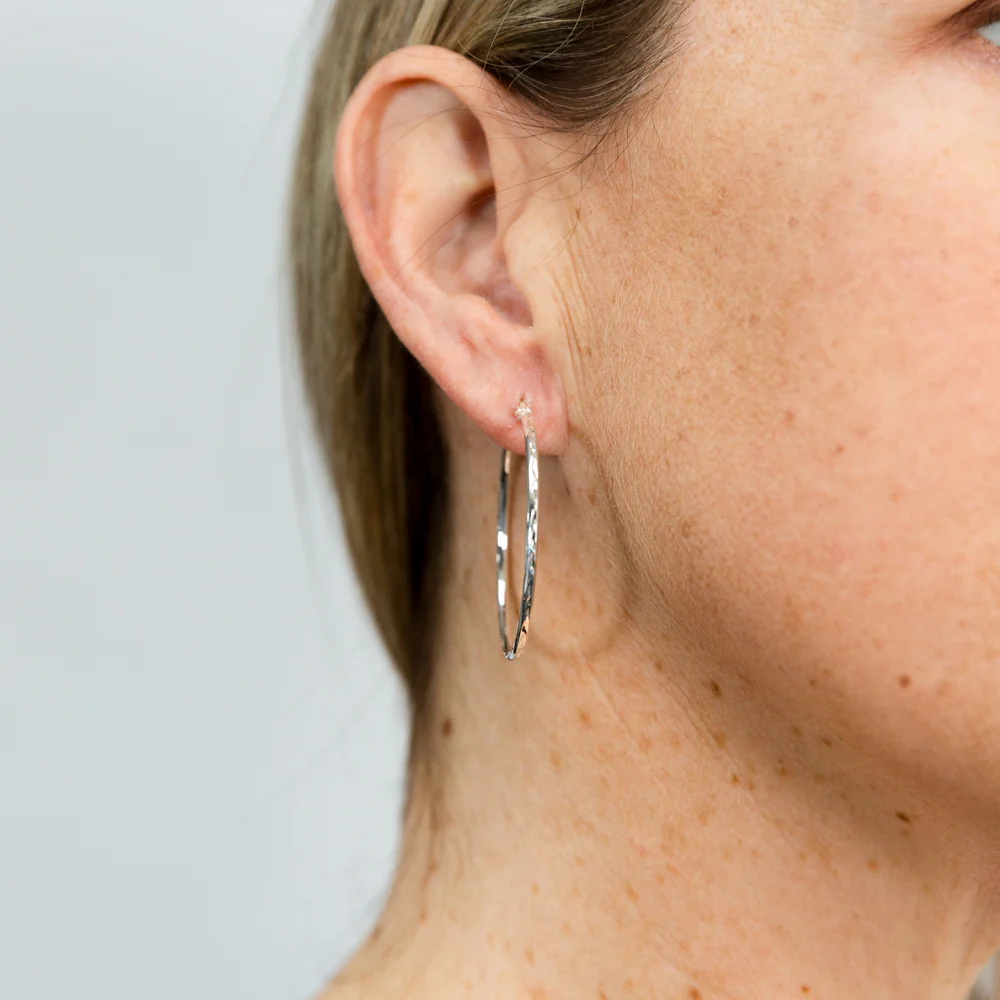 Sterling Silver Diamond Cut 40mm Hoop Earrings - Image 2