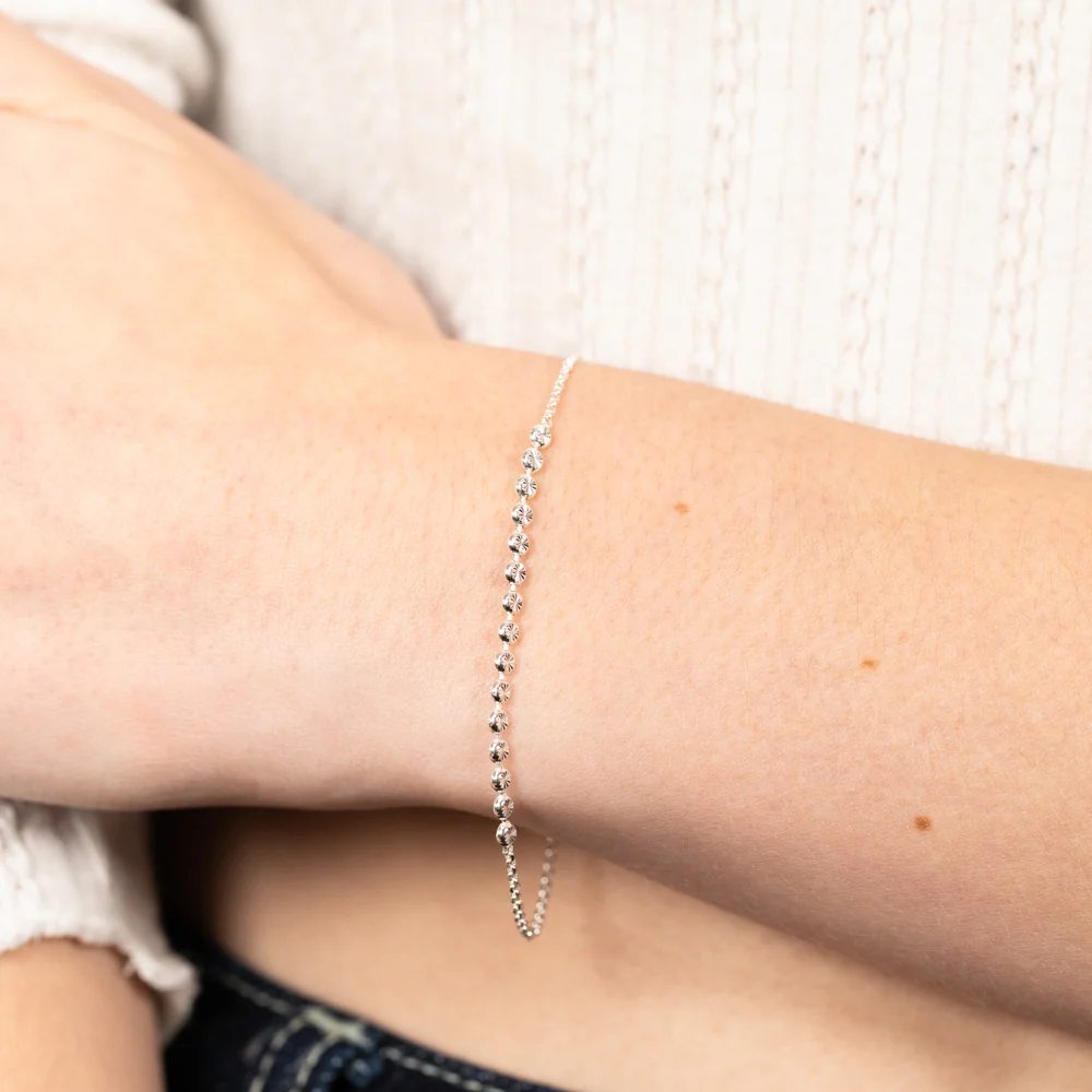 Sterling Silver Diamond Cut Beads Fancy 17cm Bracelet - Image 3