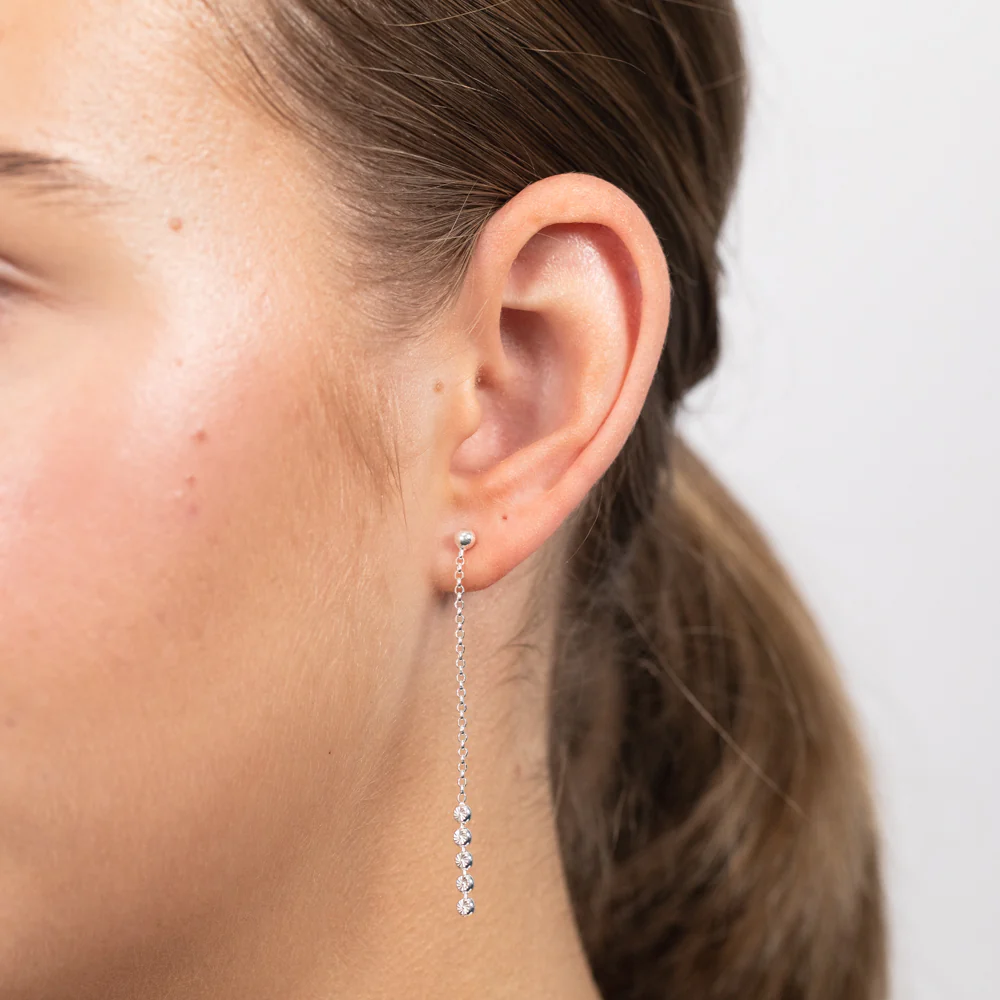 Sterling Silver Diamond Cut Beads Fancy Drop Earrings - Image 2