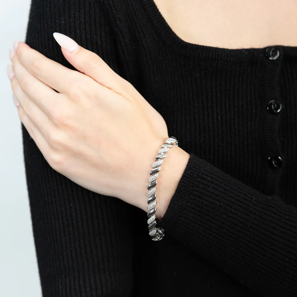 Sterling Silver Diamond Fancy 20cm Bracelet - Image 2