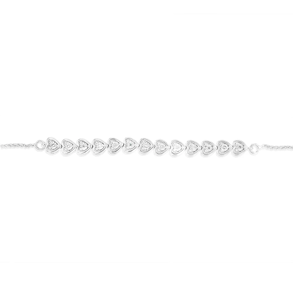 Sterling Silver Diamond Heart Slider Bracelet with 13 Round Brilliant Cut Diamonds - Image 2