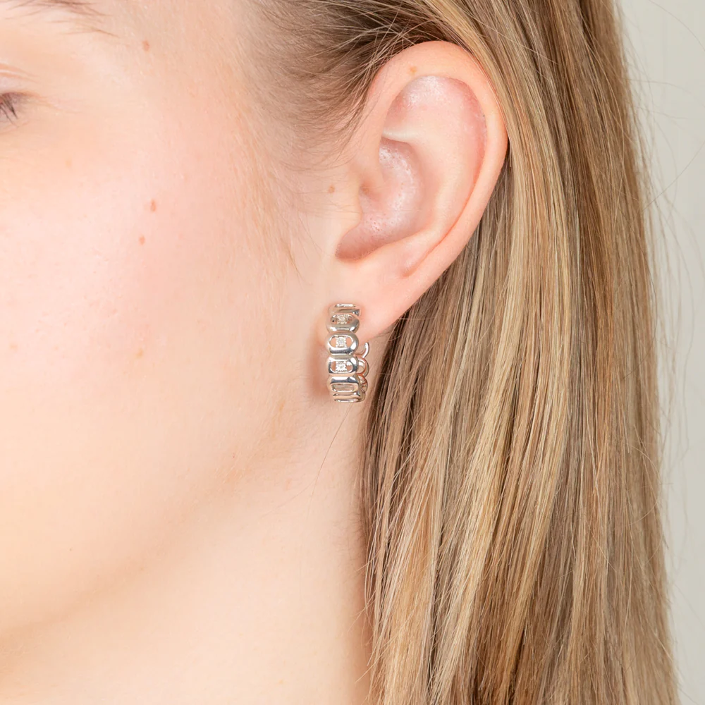 Sterling Silver Diamond Hoop Earrings - Image 2