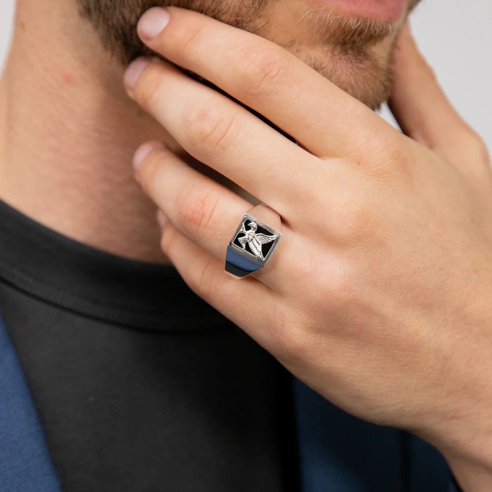 Sterling Silver Diamond + Onyx Ring - Image 3