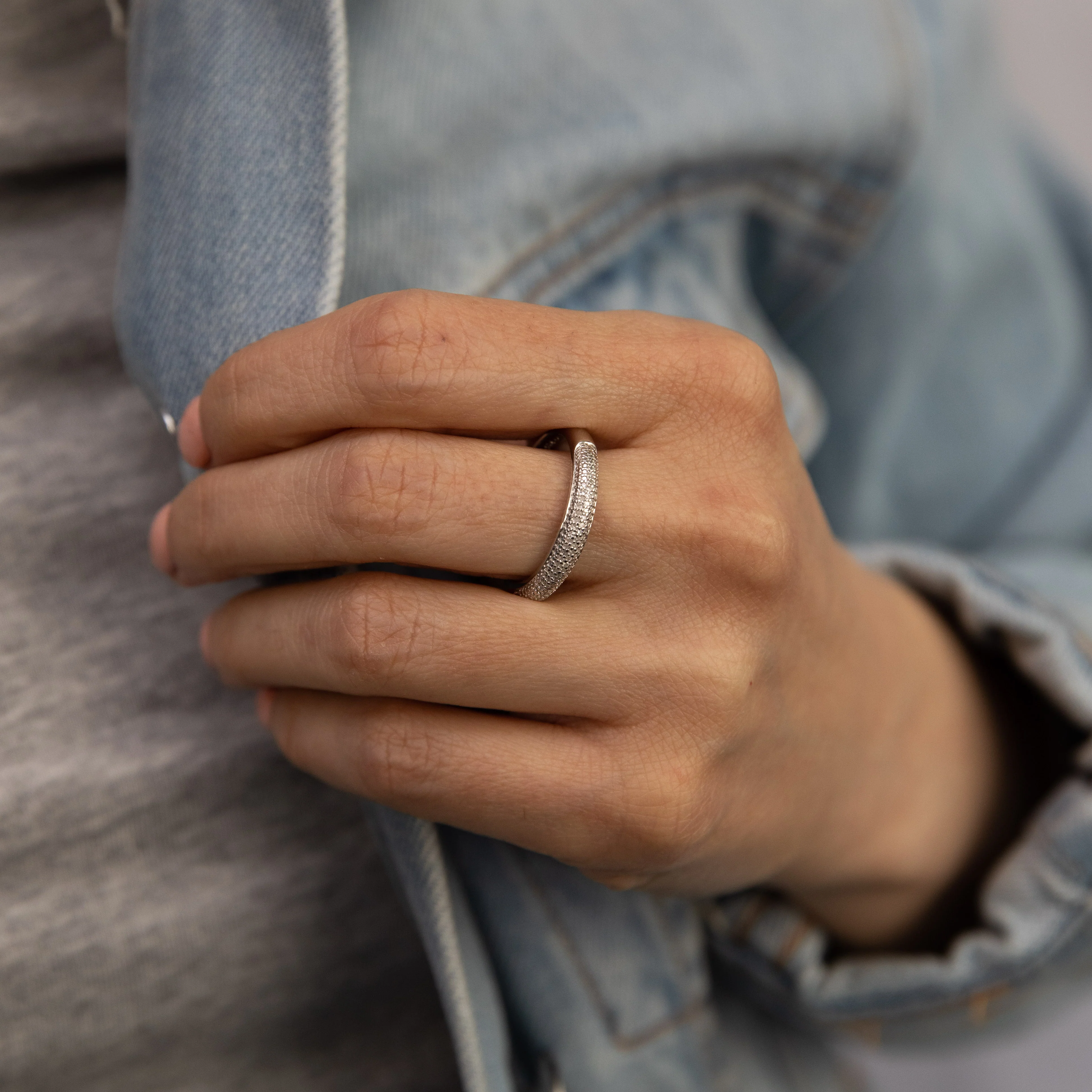 Sterling Silver Diamond Pave Ring - Image 2