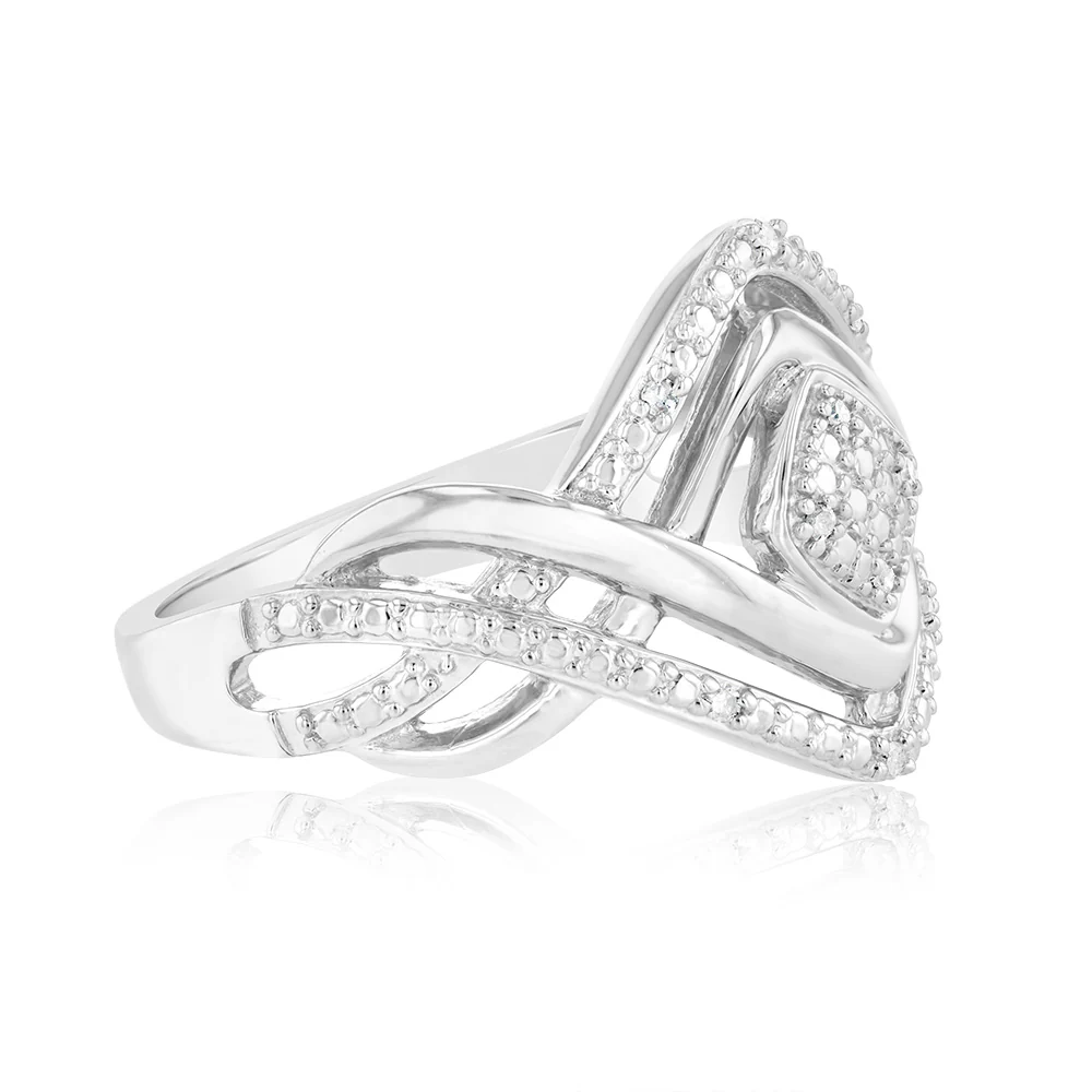 Sterling Silver Diamond Ring with 10 Brilliant Cut Diamonds - Image 2