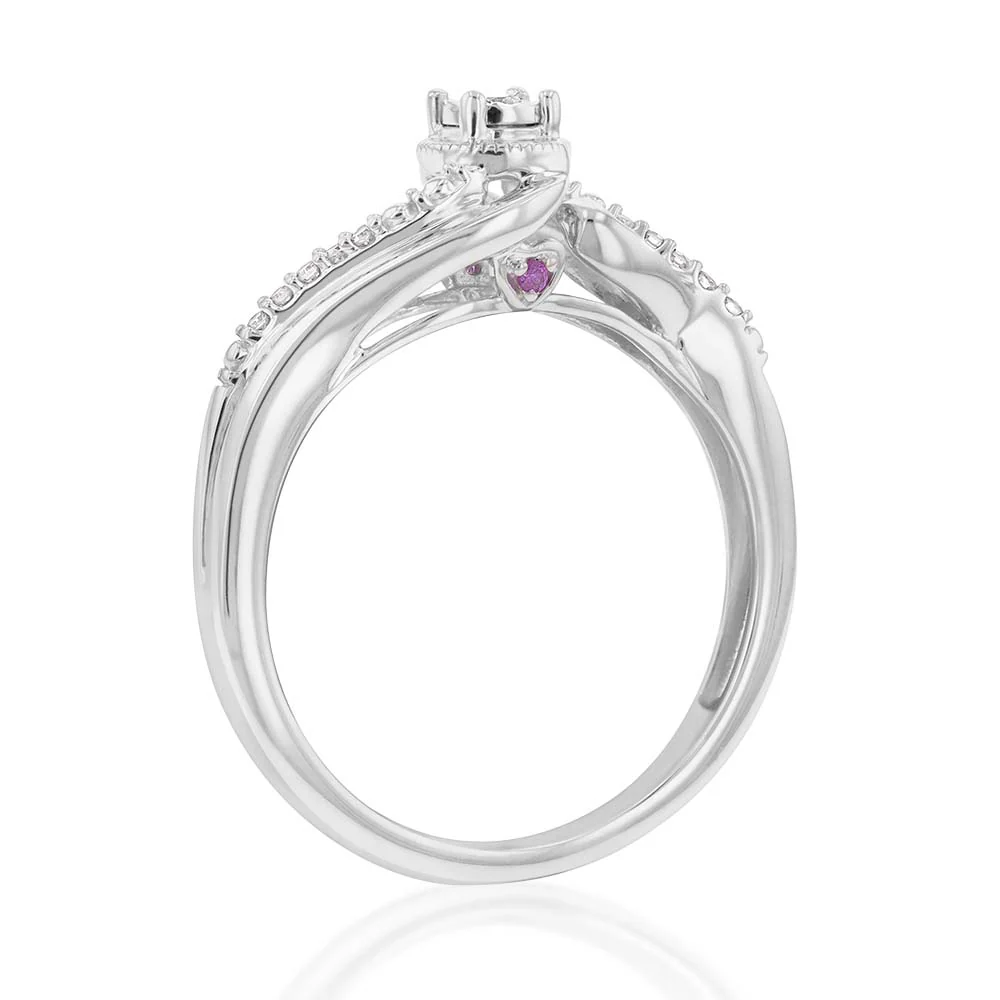 Sterling Silver Diamond Ring with 11 Diamonds and  Pink Sapphire Accents - Image 2