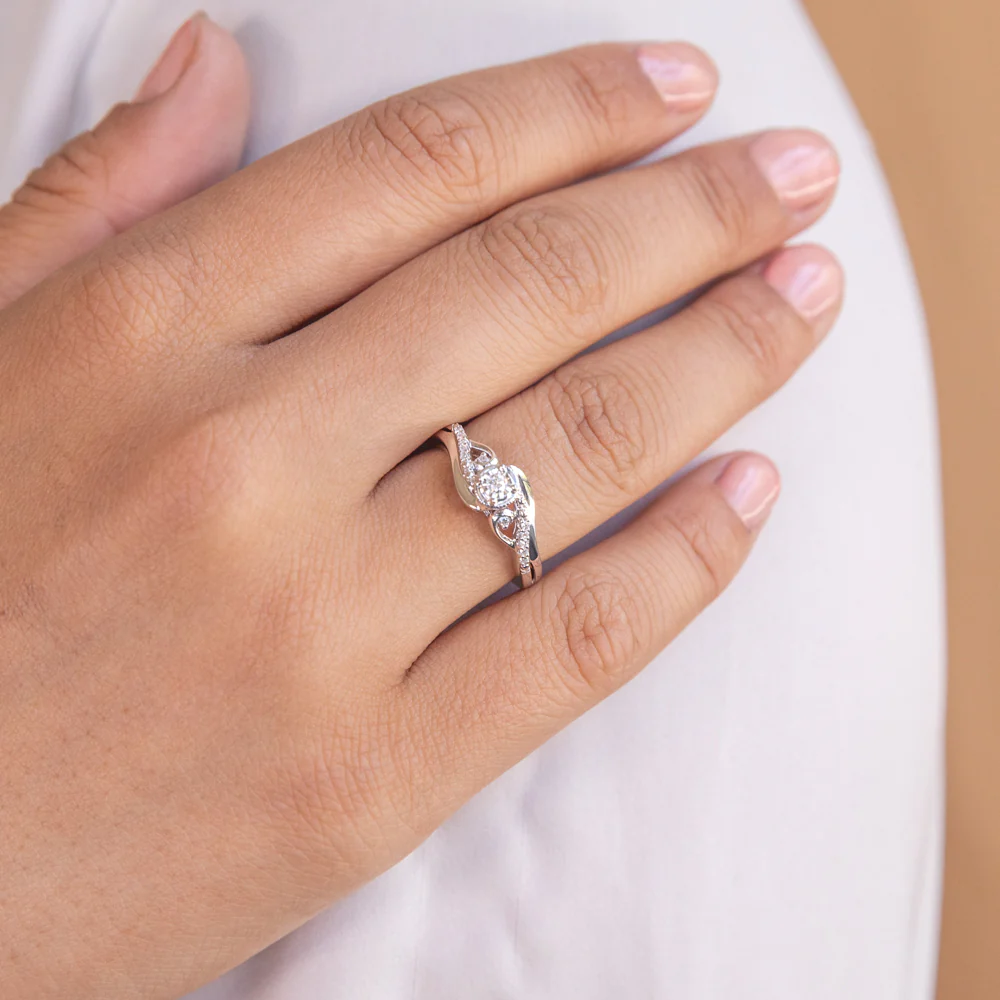 Sterling Silver Diamond Ring with 11 Diamonds and  Pink Sapphire Accents - Image 3